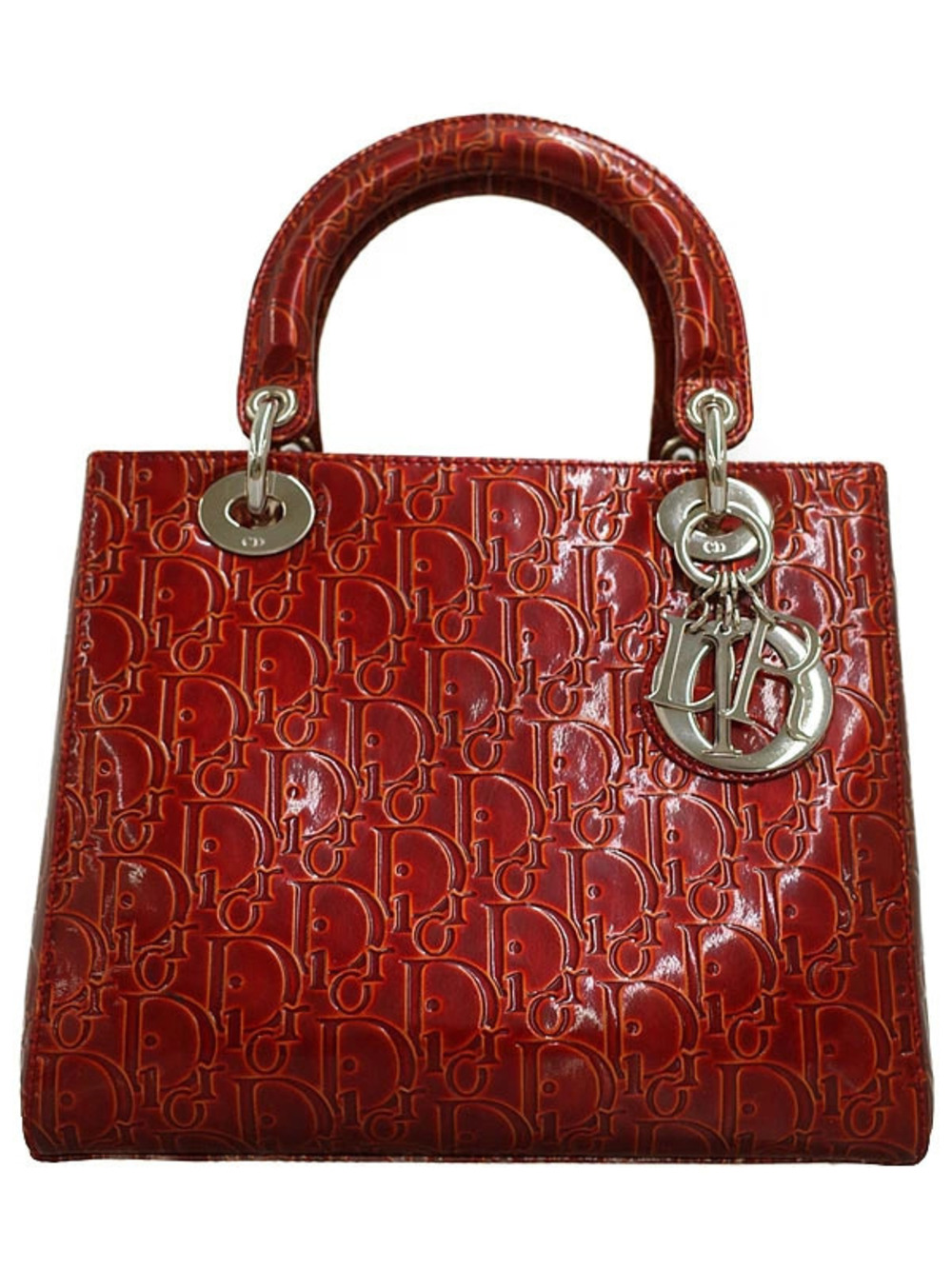 Christian Dior Oblique Lady Dior top handle bag red leather John Galliano